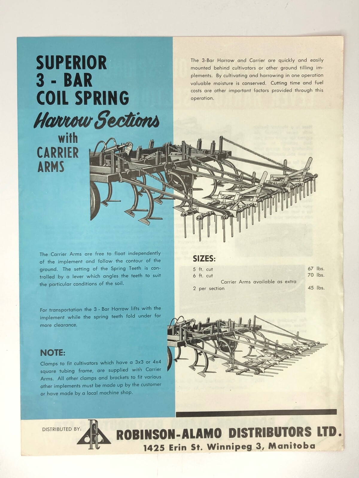 2 Superior Harrow Drawbars & Coil Spring Harrow Sections Dealer Brochure 1960s