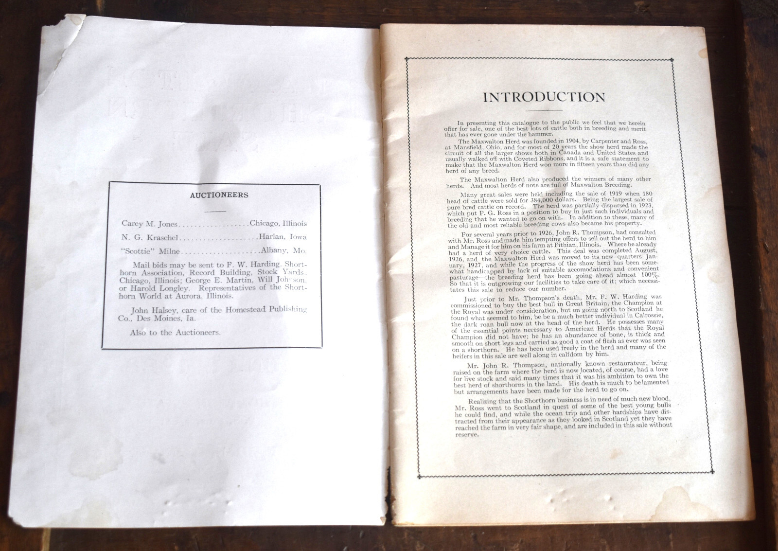 Vintage 1928 Shorthorn Cattle Auction Catalog Thompson Estate Fithian IL