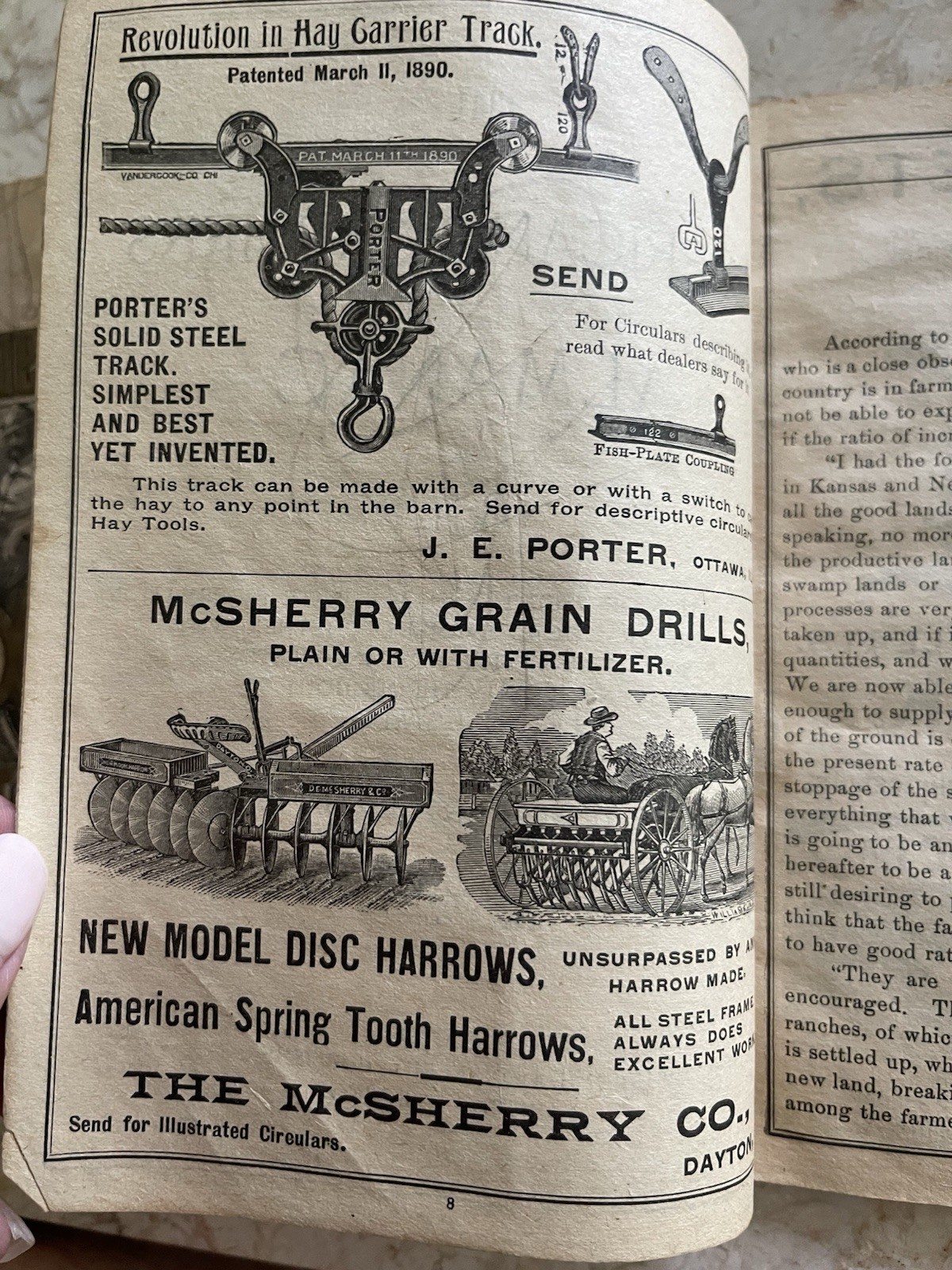 1891 American Farmers Almanac, Antique Farming Ads Barlow, Stoddard