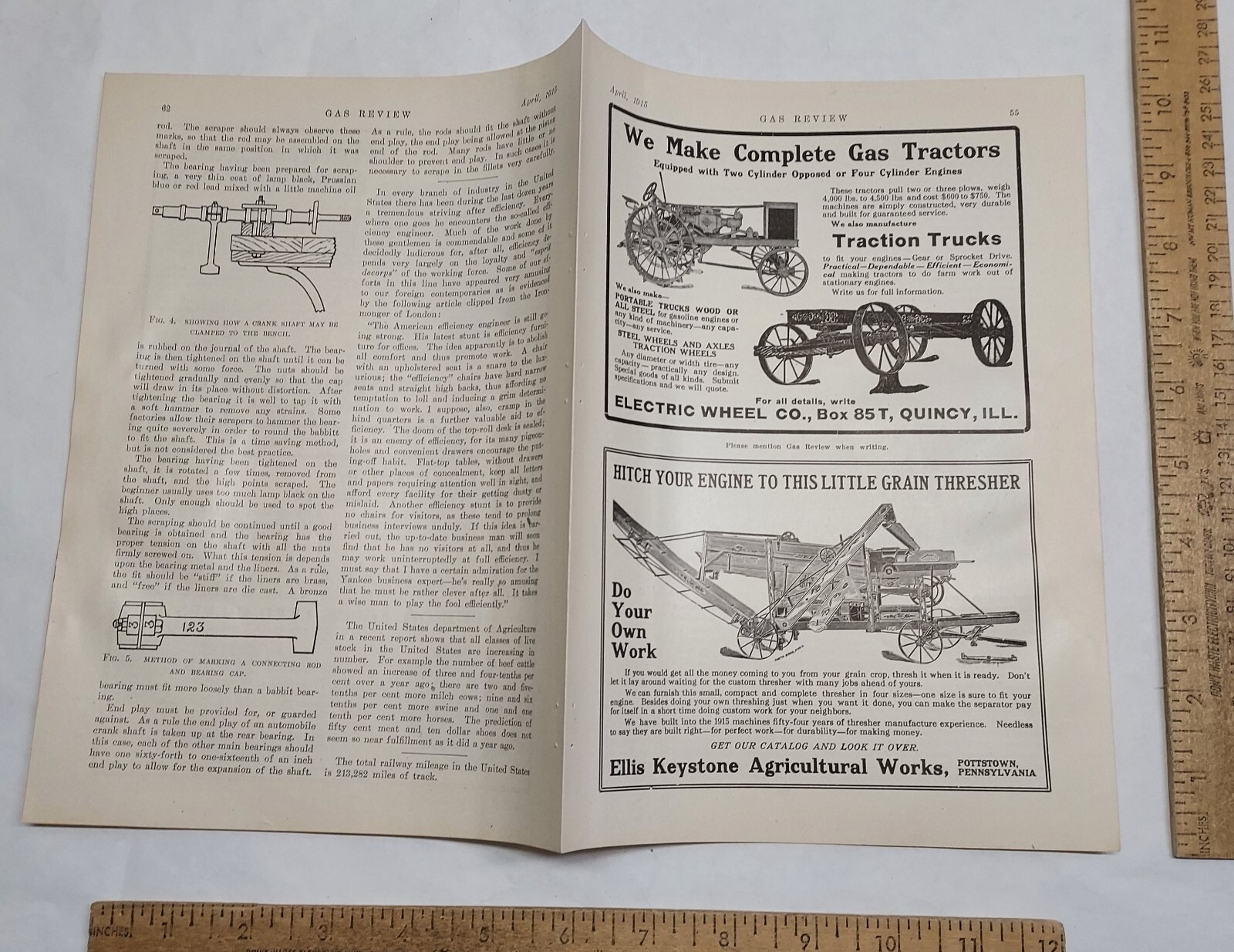 1915 – Ellis Keystone Ag Works – GRAIN THRESHER – magazine ad – listing #5892
