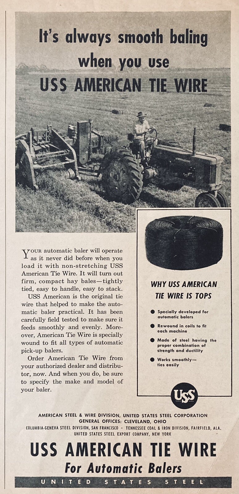1954 AD(XH53)~U.S. STEEL CO. USS AMERICAN TIE WIRE