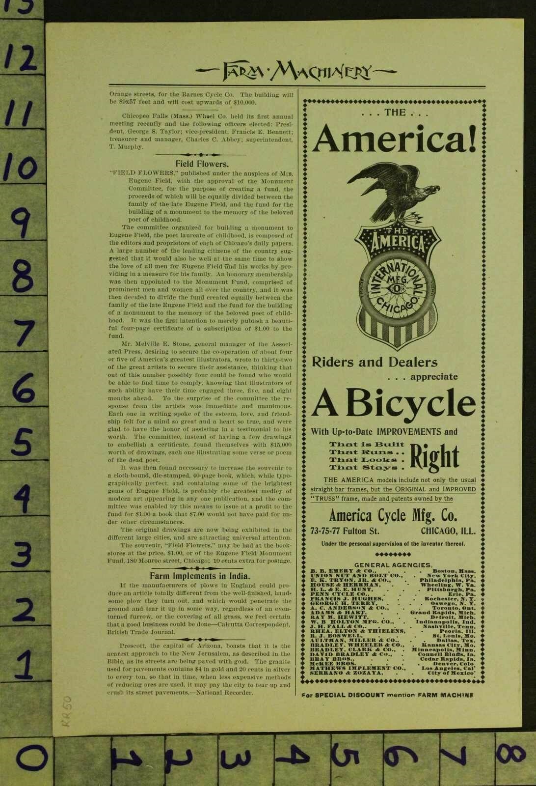 1896 AG FARM MACHINE OHIO SULKY CULTIVATOR LAND ROLLER HORSE BELLEVUE AD RR50