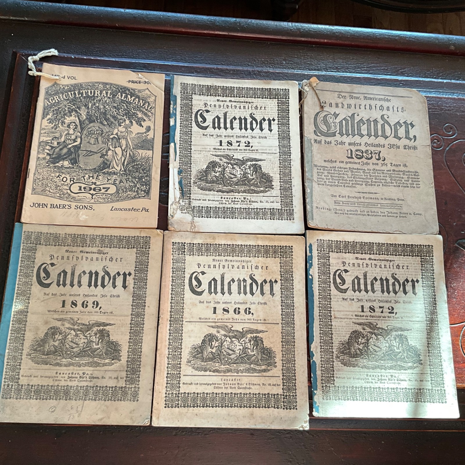 Antique LOT of 24 AGRICULTURAL ALMANACS 1837-1967 English German 19th C.