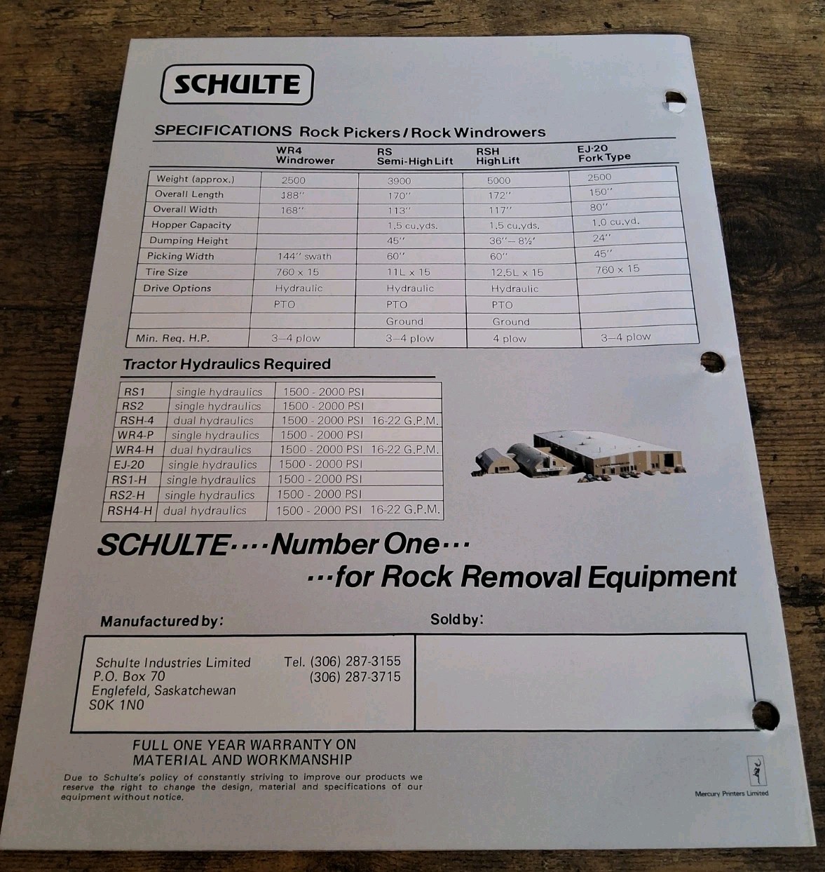 Schulte Rock Removal Equipment Brochure And Price List