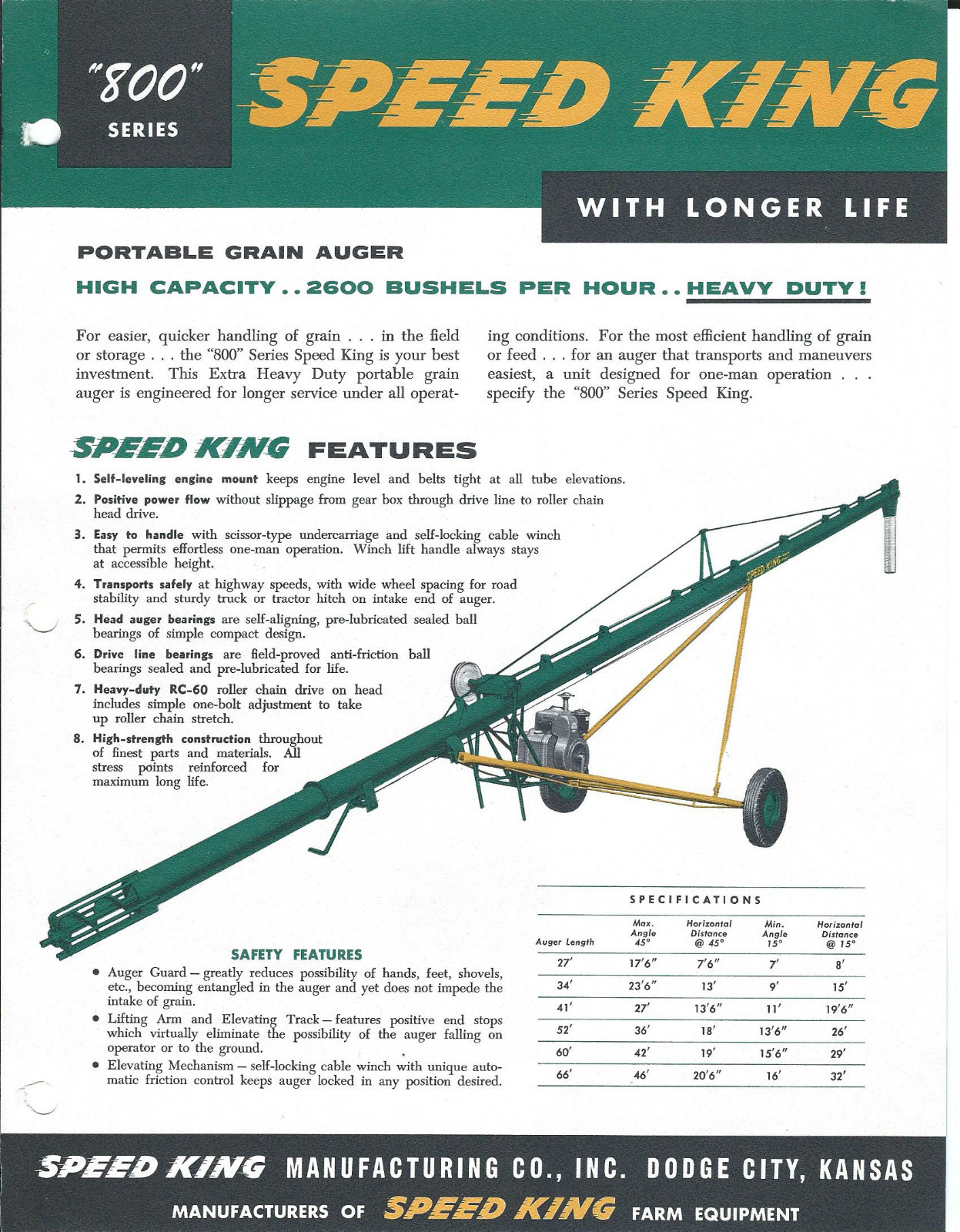 Farm Equipment Brochure – Speed King – 800 series Portable Grain Auger (F4233)