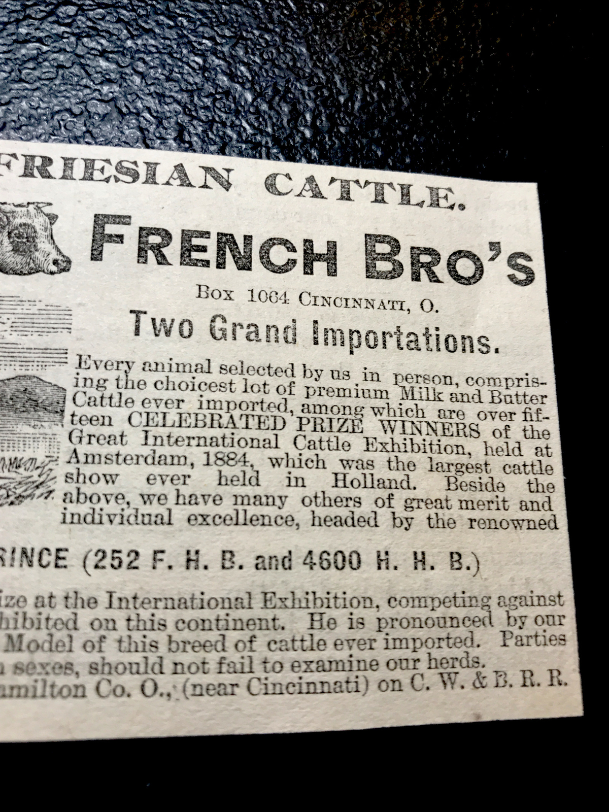 1886 French Brothers Cattle Cow Farm Advertising – Cincinnati – Ohio