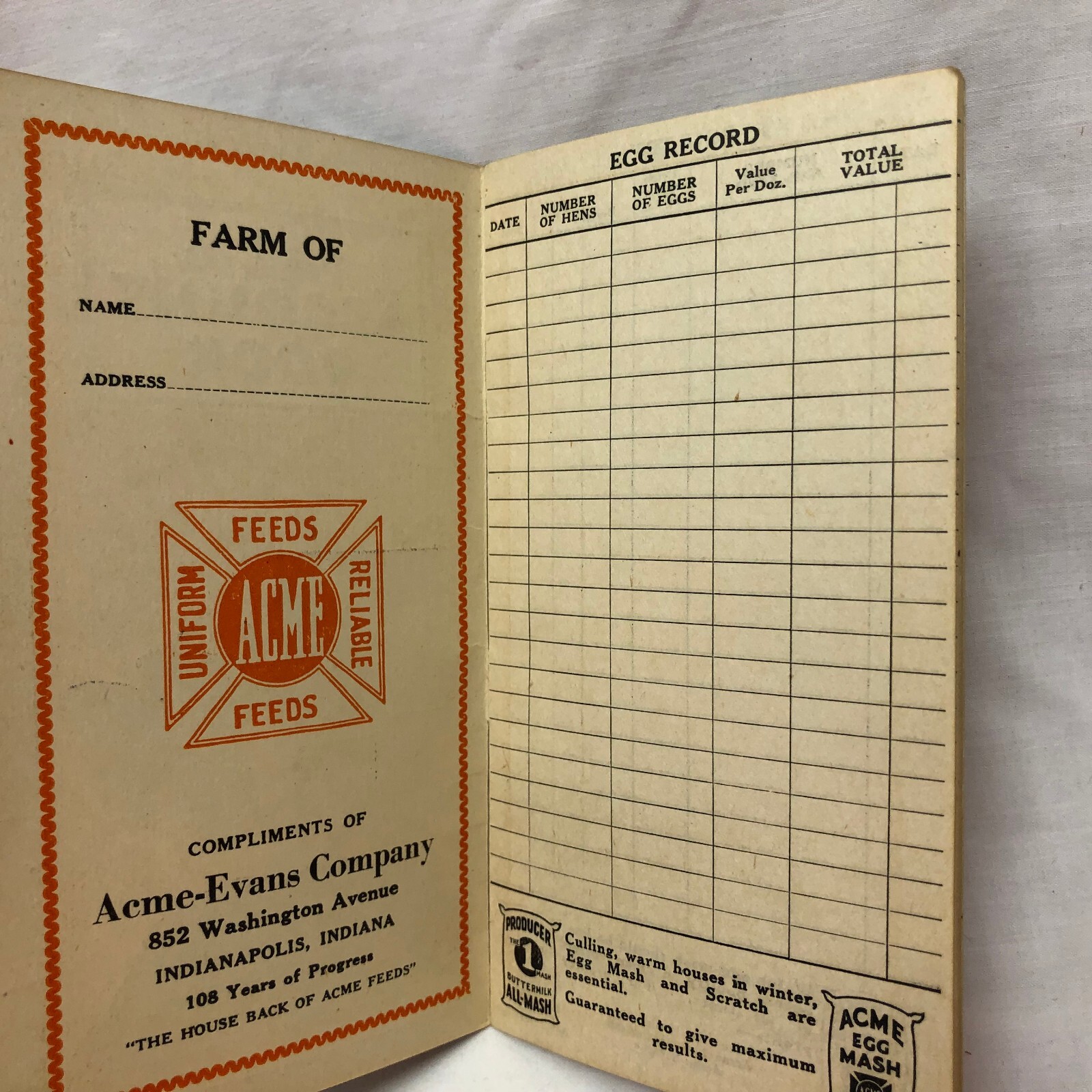 Vintage 1930 Pocket Farm Account Book Advertising Van Wert Grain Co. Van Wert OH