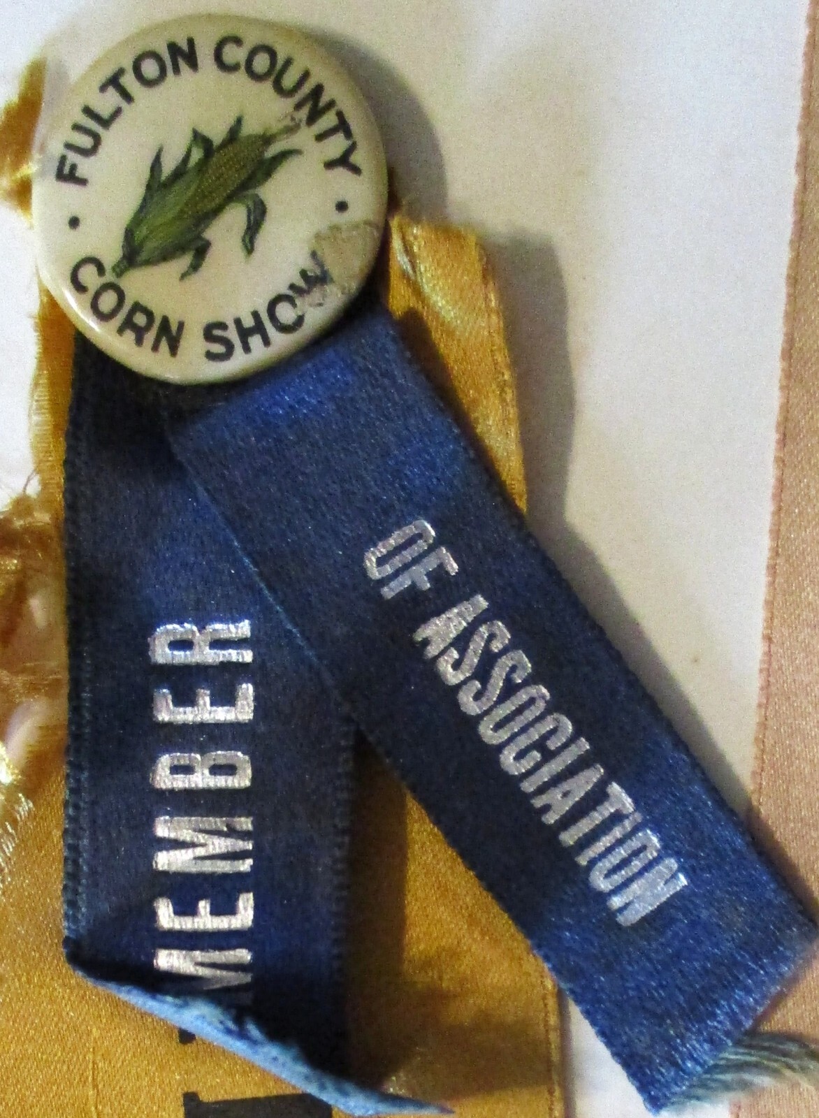 1916 Fulton County Astoria IL Corn Show Member Exhibitor Pinback Button Ribbons