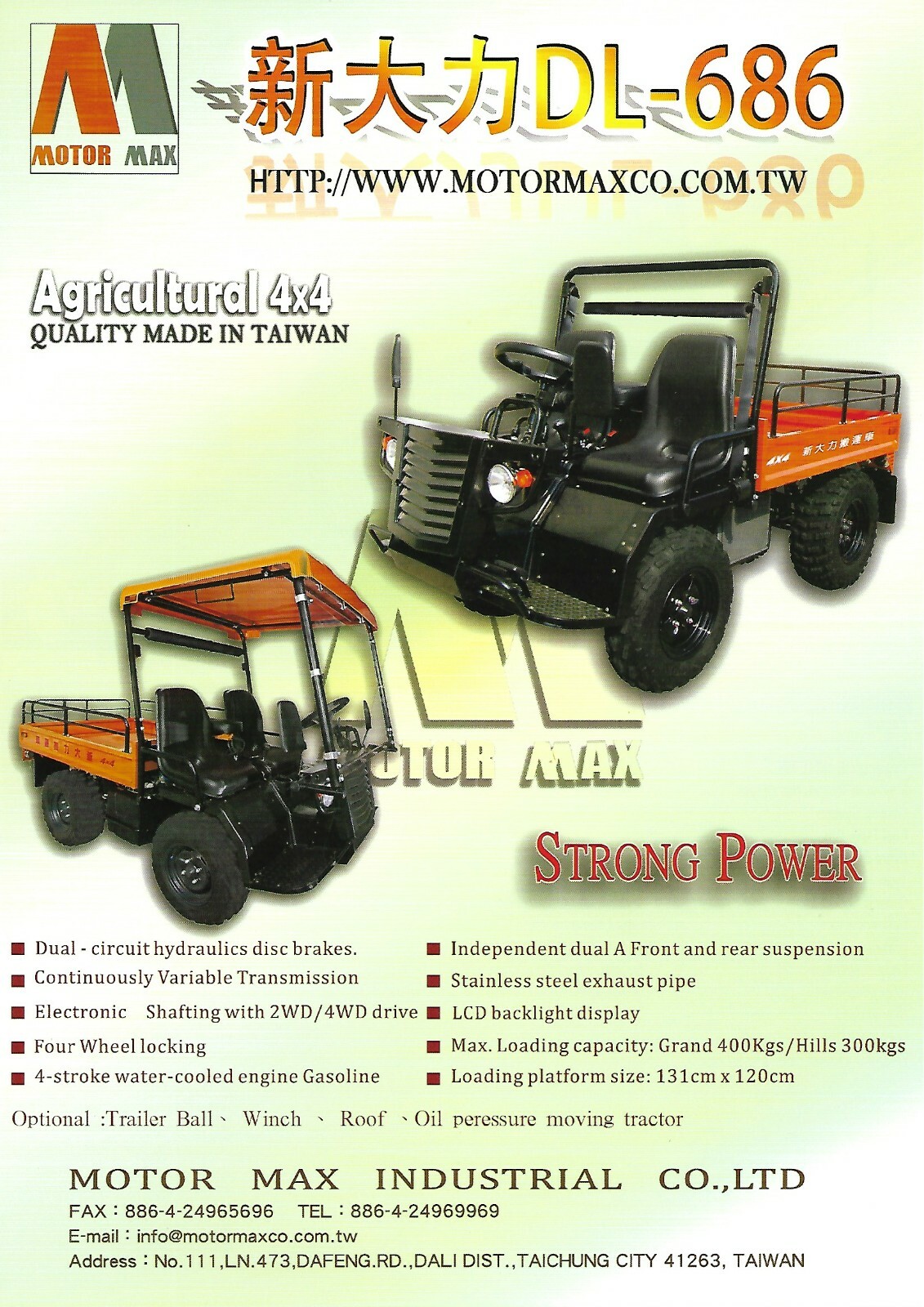 Farm Transport Brochure – Motor Max – DL-686 4×4 Utility UTV – c2015 (F7647)