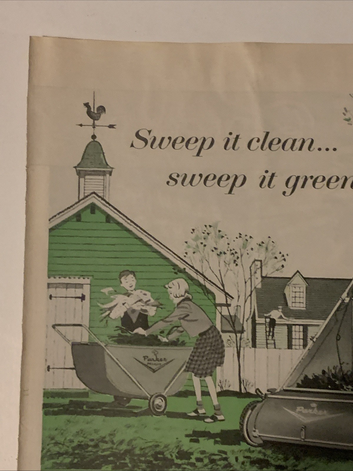 1956 Parker Lawn Sweeper PRINT AD Clean Yard Clippings VTG 50s Springfield Ohio