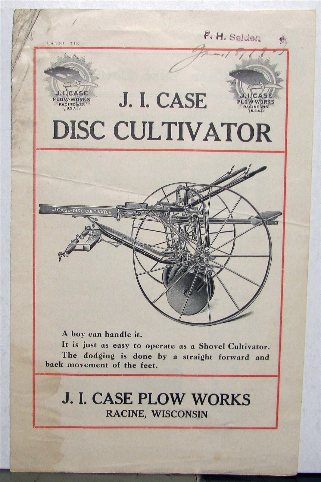 1910 Case Disc Cultivator Specifications Construction Sales Brochure