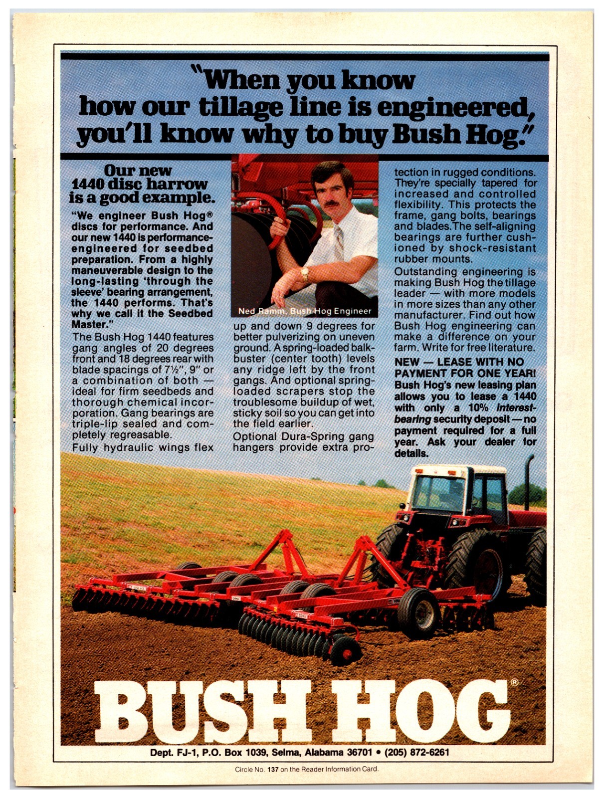 Vintage 1981 Bush Hog 1440 Disc Harrows – Original Print Ad (8in x 11in)