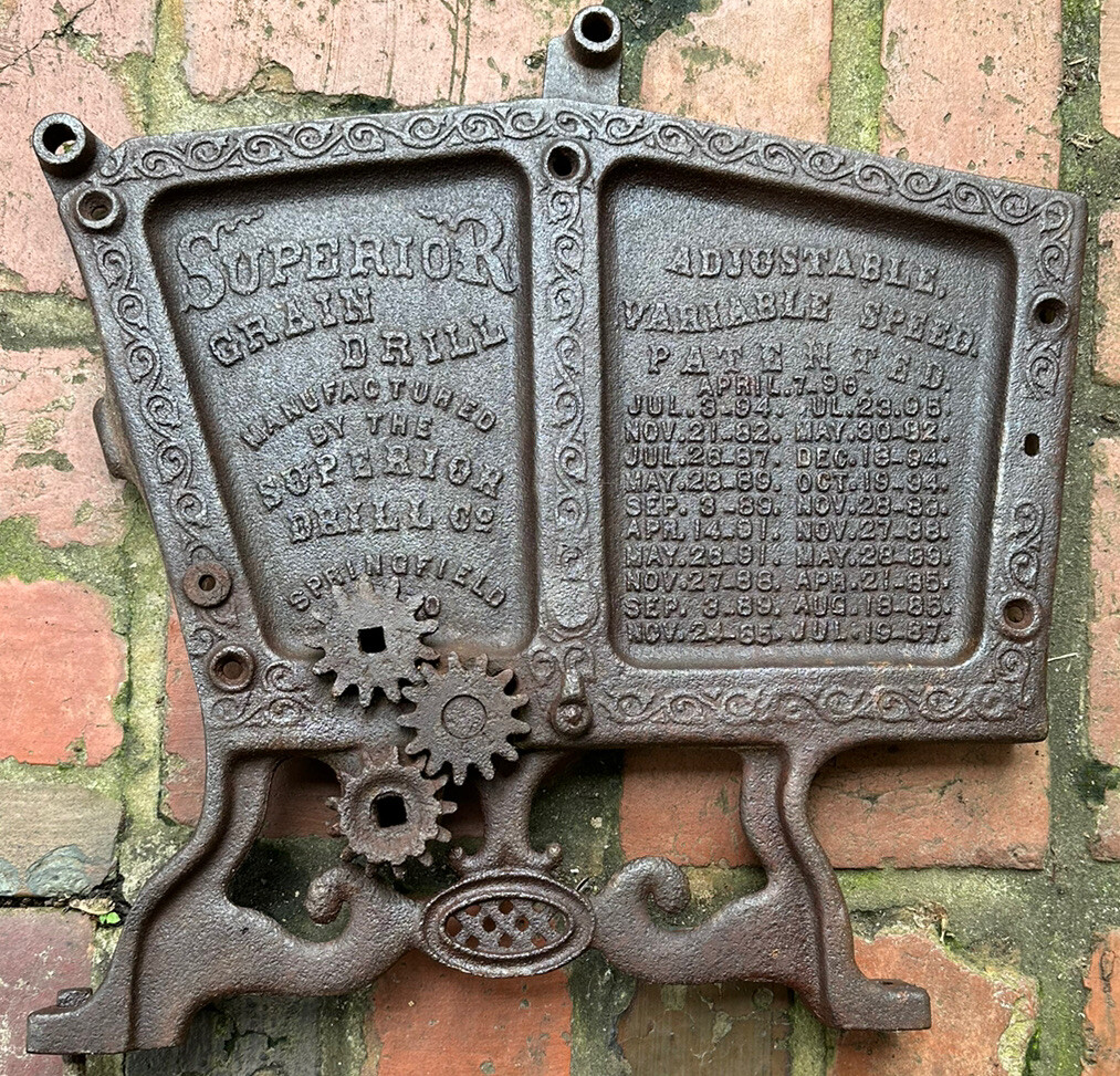 RARE 1880s 1890s Superior Machine Grain Drill Cover Cast Iron Force Feed 19in.