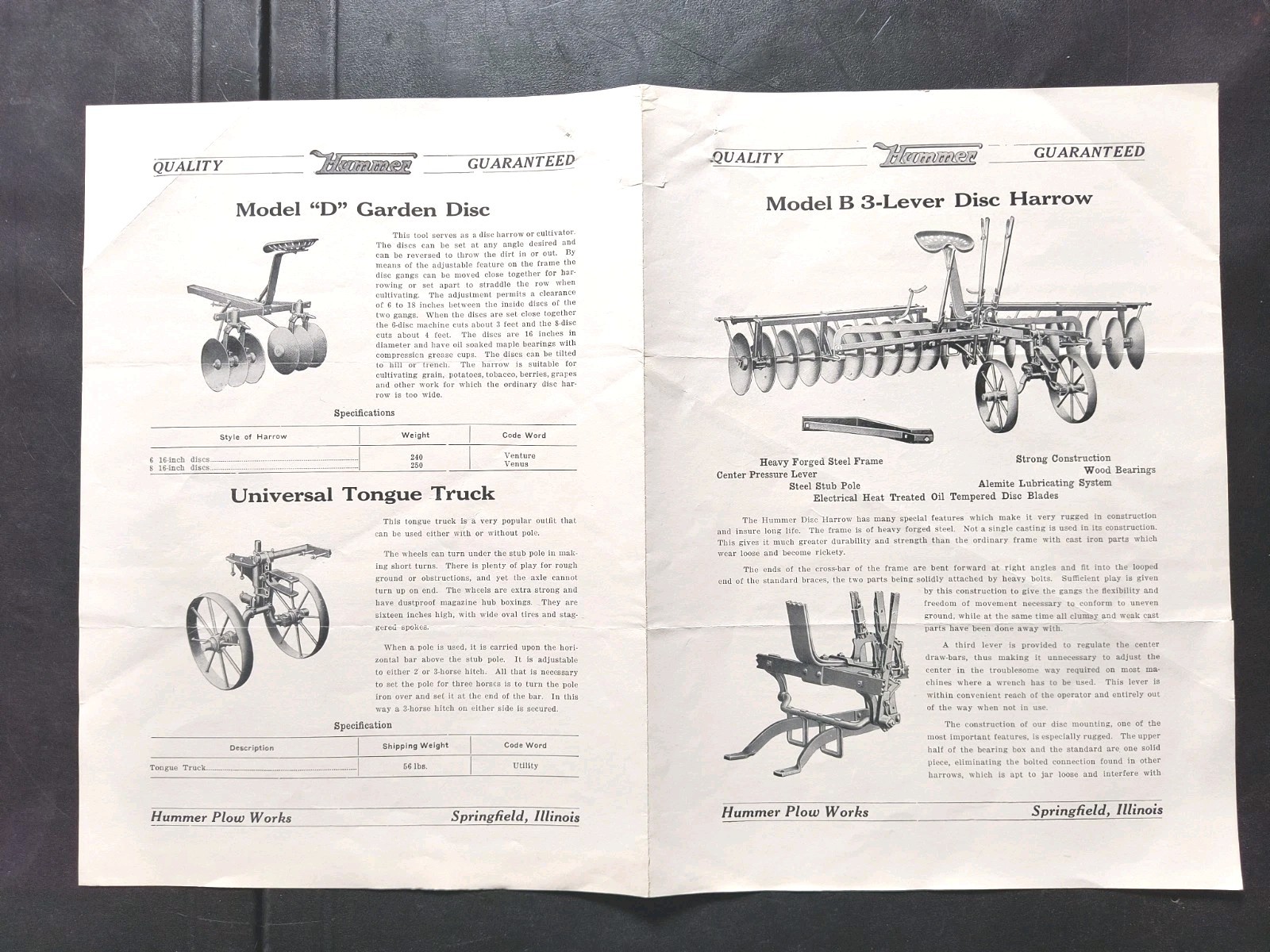 1920s Hummer Plow Works Sales Brochure Lot Springfield Ill. Farm Poster
