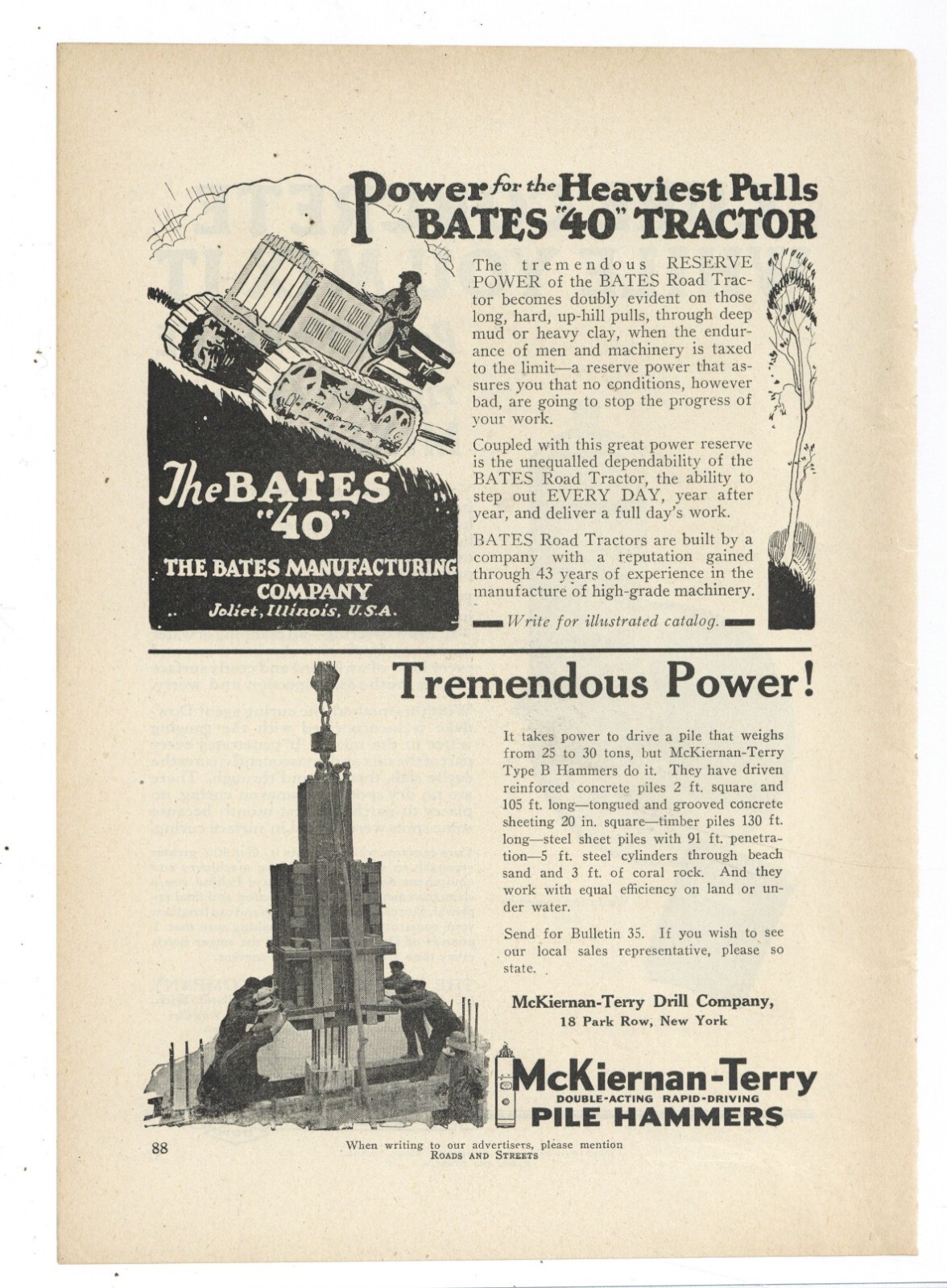 1926 Bates Mfg. Co. Ad: Bates Model 40 Road Tractor – Joliet, Illinois