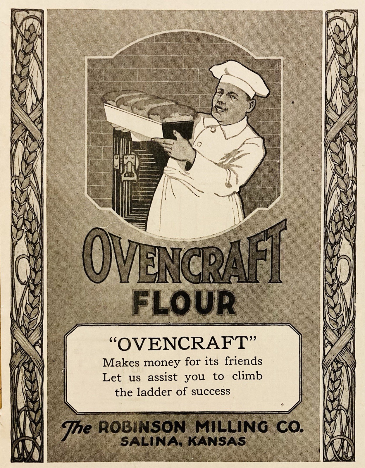 1919 AD.(PC9)~ROBINSON MILLING CO. SALINA, KS. “OVENCRAFT” BRAND FLOUR