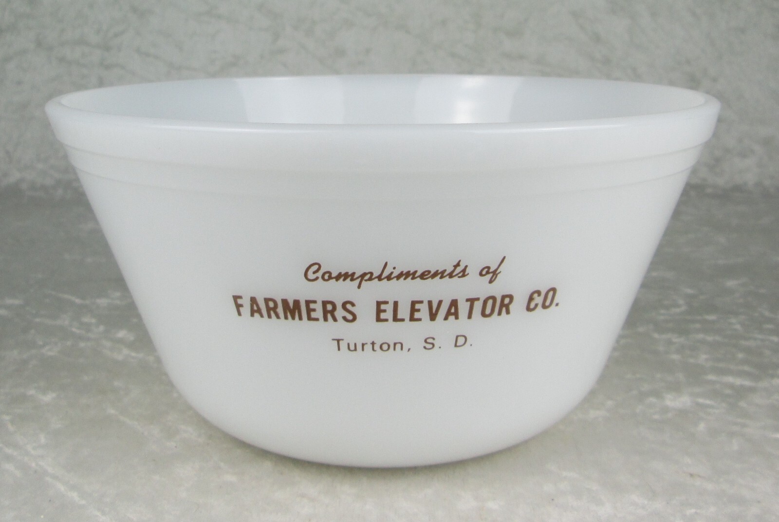 Federal Milk Glass Mixing Bowl Farmers Elevator Co. Turton S.D. South Dakota