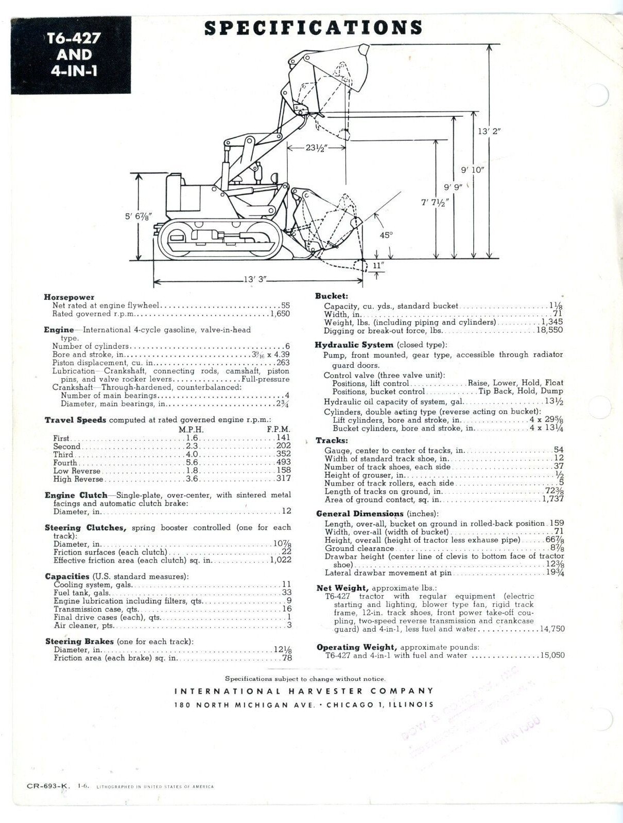 International T6-427 Gasoline Crawler Tractor w/ Drott 4-in-1 1961 sales flyer