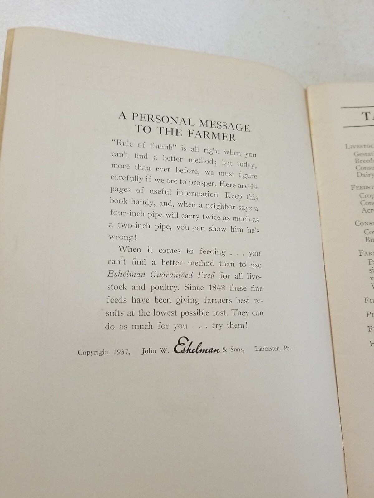 1937 ESHELMAN BOOK OF FARM INFORMATION Breeds Dairy Chickens Crops Photos