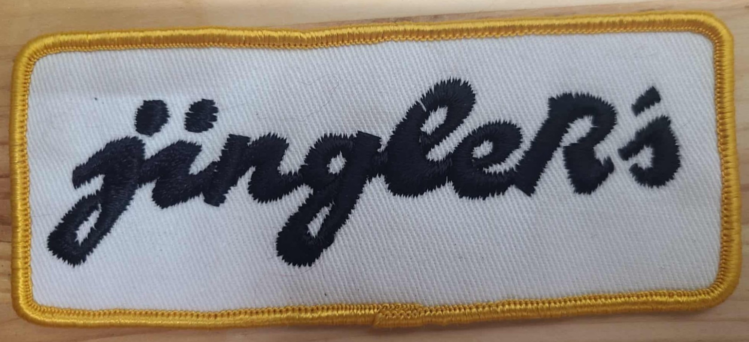« Vintage Jinger&rsquo;s Embroidered Patch White Black Yellow Border Collectible »