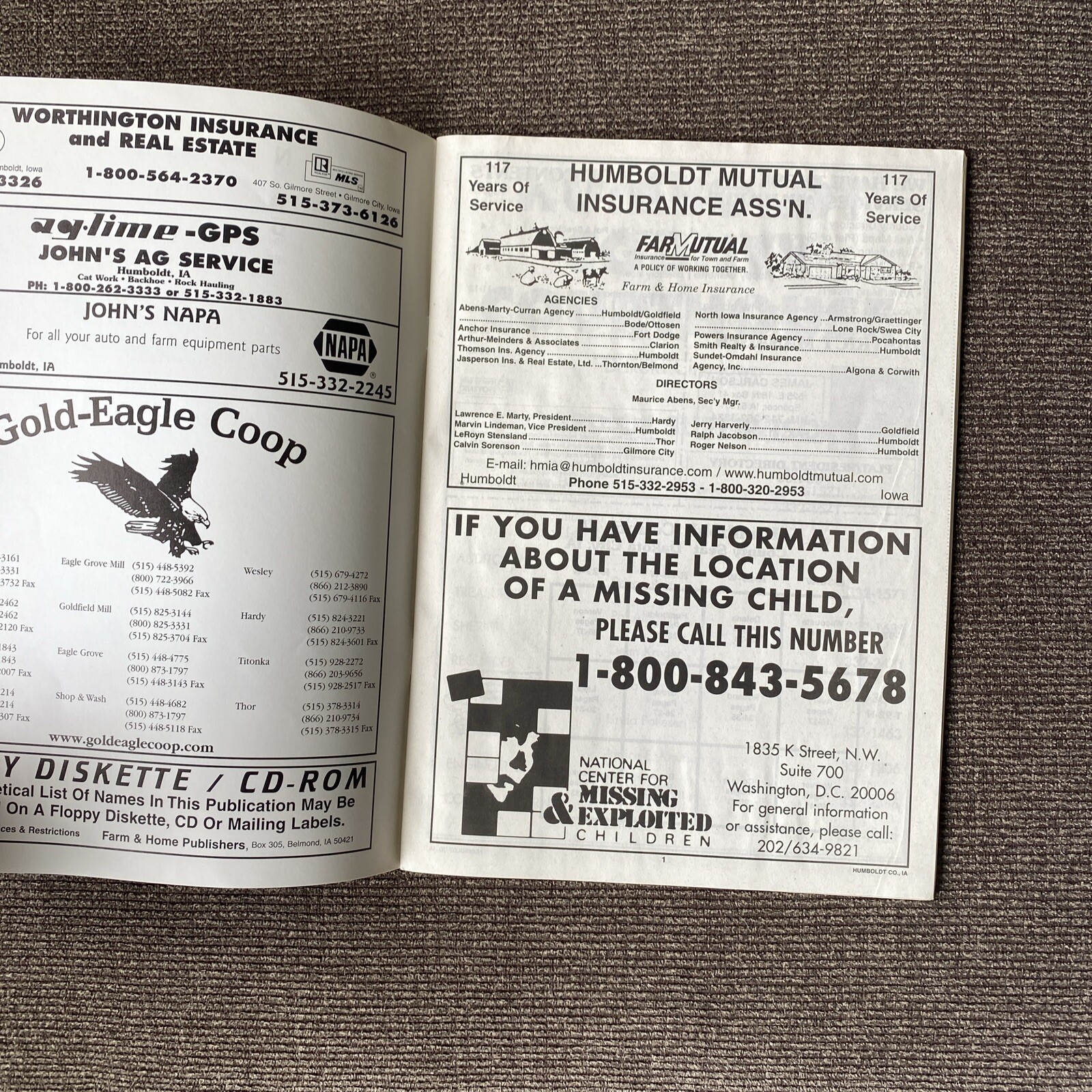 2003 Farm & Home Publishers Farm Plat Directory Book Humboldt County Iowa FHP