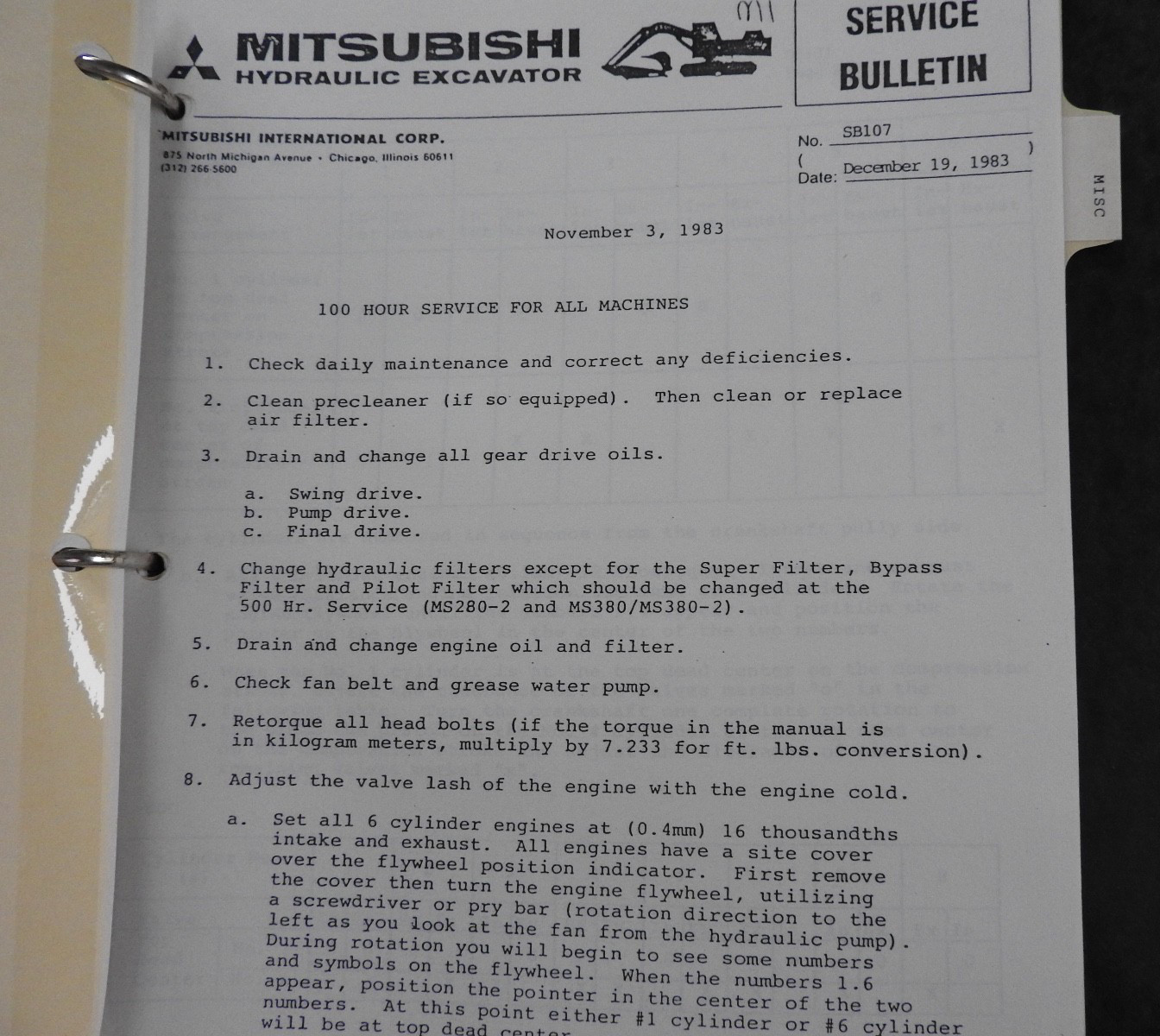 c.1980 Mitsubishi Excavator Sales Catalog Manual MS 070 120 180 230 280 380 580
