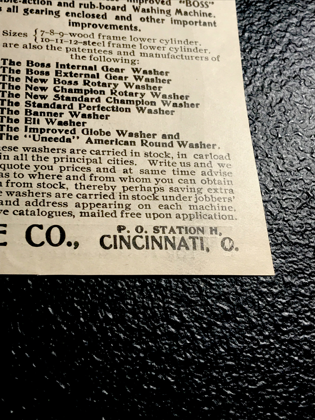 1902 Boss Washing Machine Farm Engraving Advertising – Cincinnati – Ohio