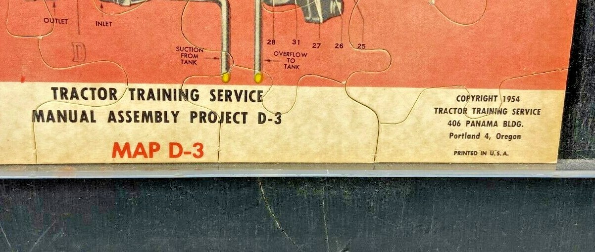 Vintage 1954 Tractor Training Service Project Jigsaw Puzzle 11&Prime; x 8.5&Prime; Map D-3