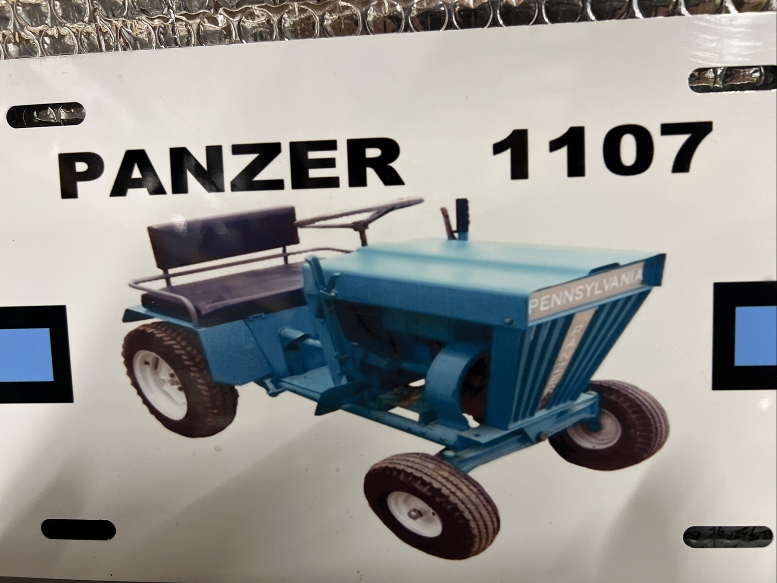 Custom Pennsylvania Panzer 1107 Garden Tractor Aluminum License Plate