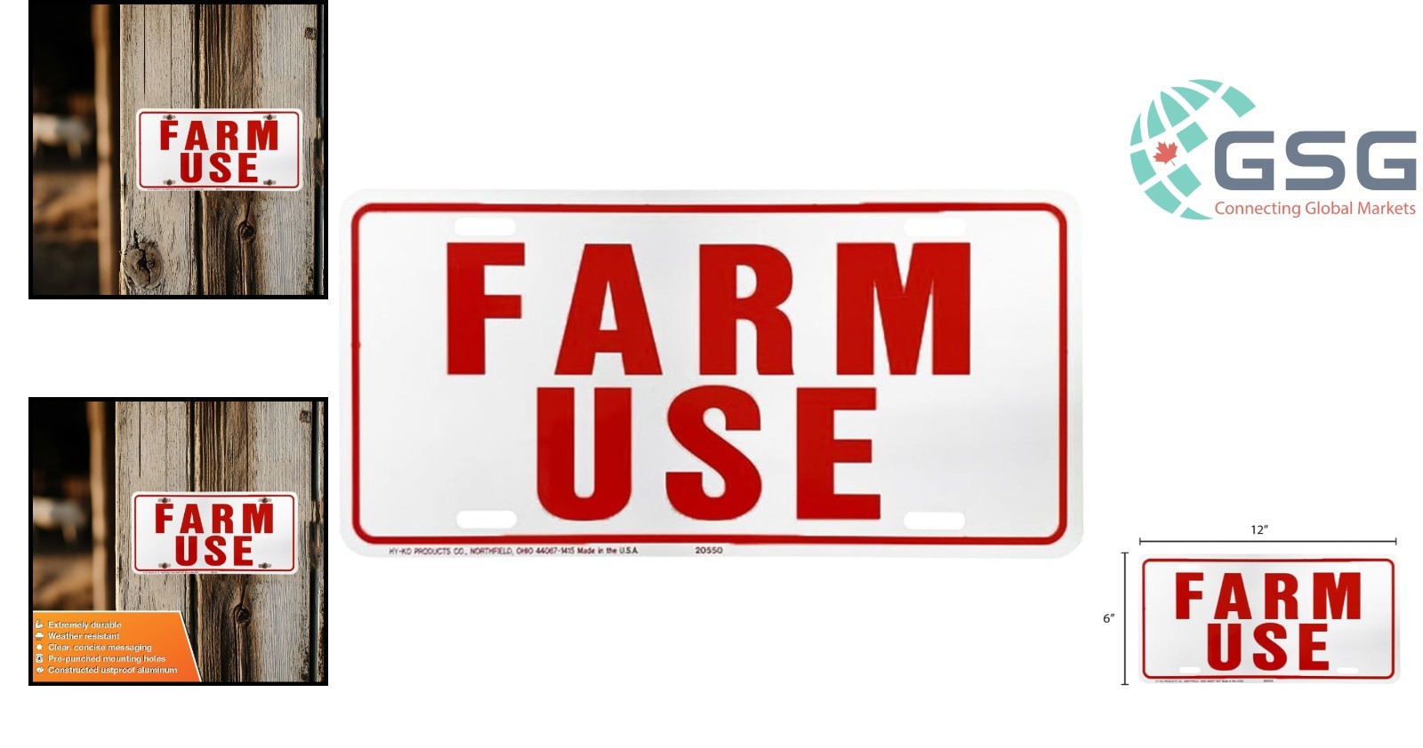 FARM USE ID TAG WHITE/RED 12X18 ALUMINUM WEATHER-RESISTANT