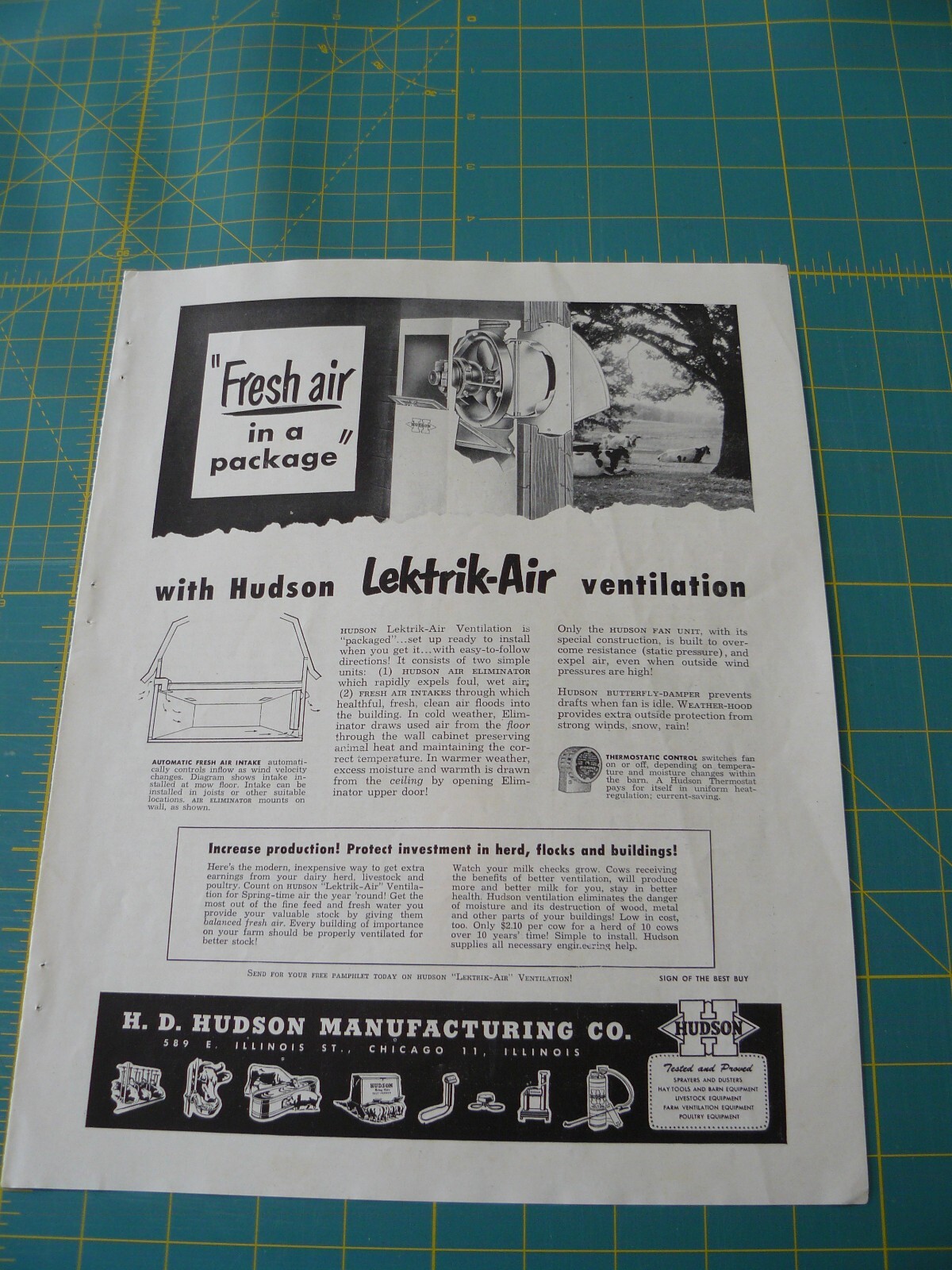 THE FARM QRTLY- Aug 1949 -ad- H. D. HUDSON MANUF LEKTRIK-AIR VENTILATION Chicago