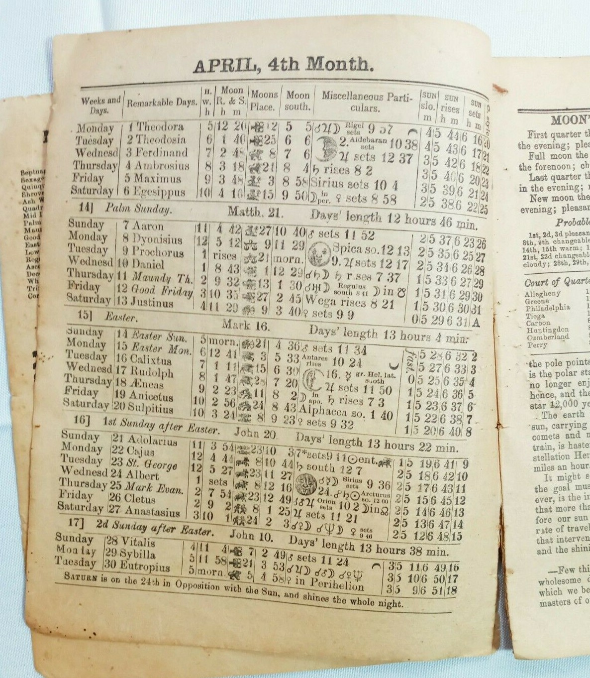 Vintage 1895 John Bear Baer&rsquo;s Agricultural Almanac Lancaster PA Antique Farmers