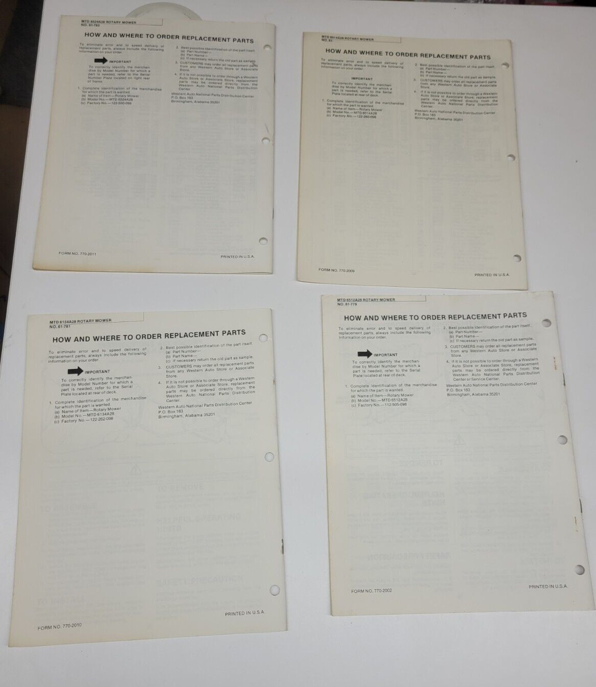 Lot VTG Western Auto WIZARD Lawn Mower Operating/Service Manual 1982