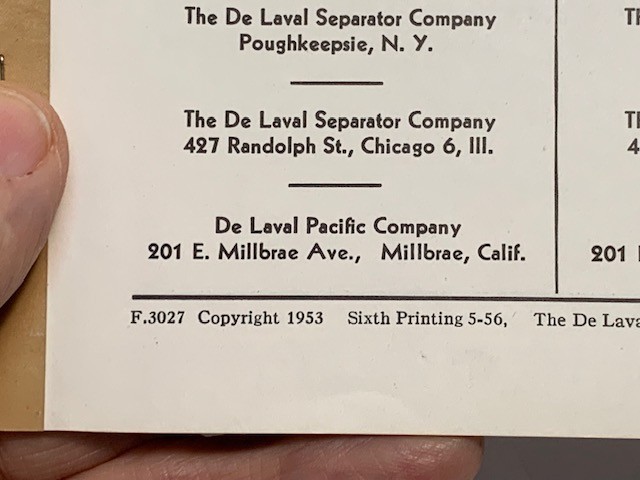 « NICE » 1956 INSTRUCTION MANUAL DE LAVAL No. 9 JUNIOR ELECTRO CREAM SEPARATOR