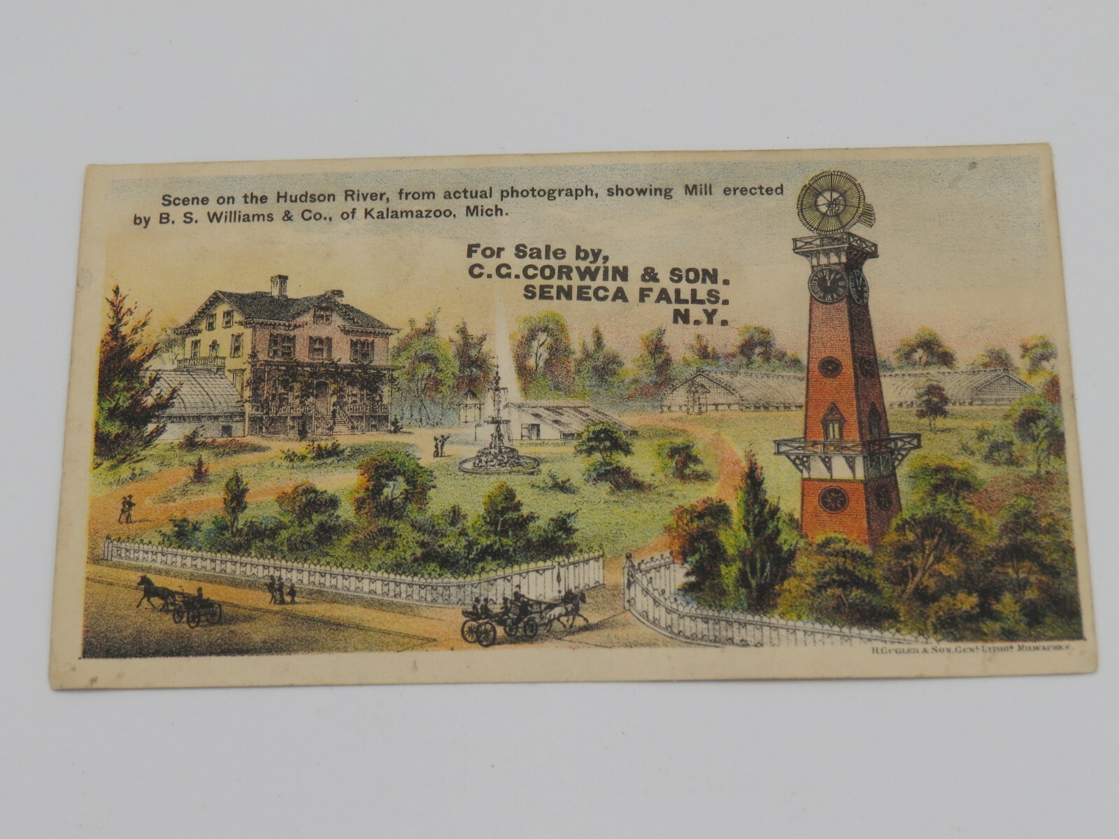Vintage B.S. WIlliams WINDMILL Kalamazoo, MI 1880&rsquo;s TRADE CARD Seneca Falls, NY
