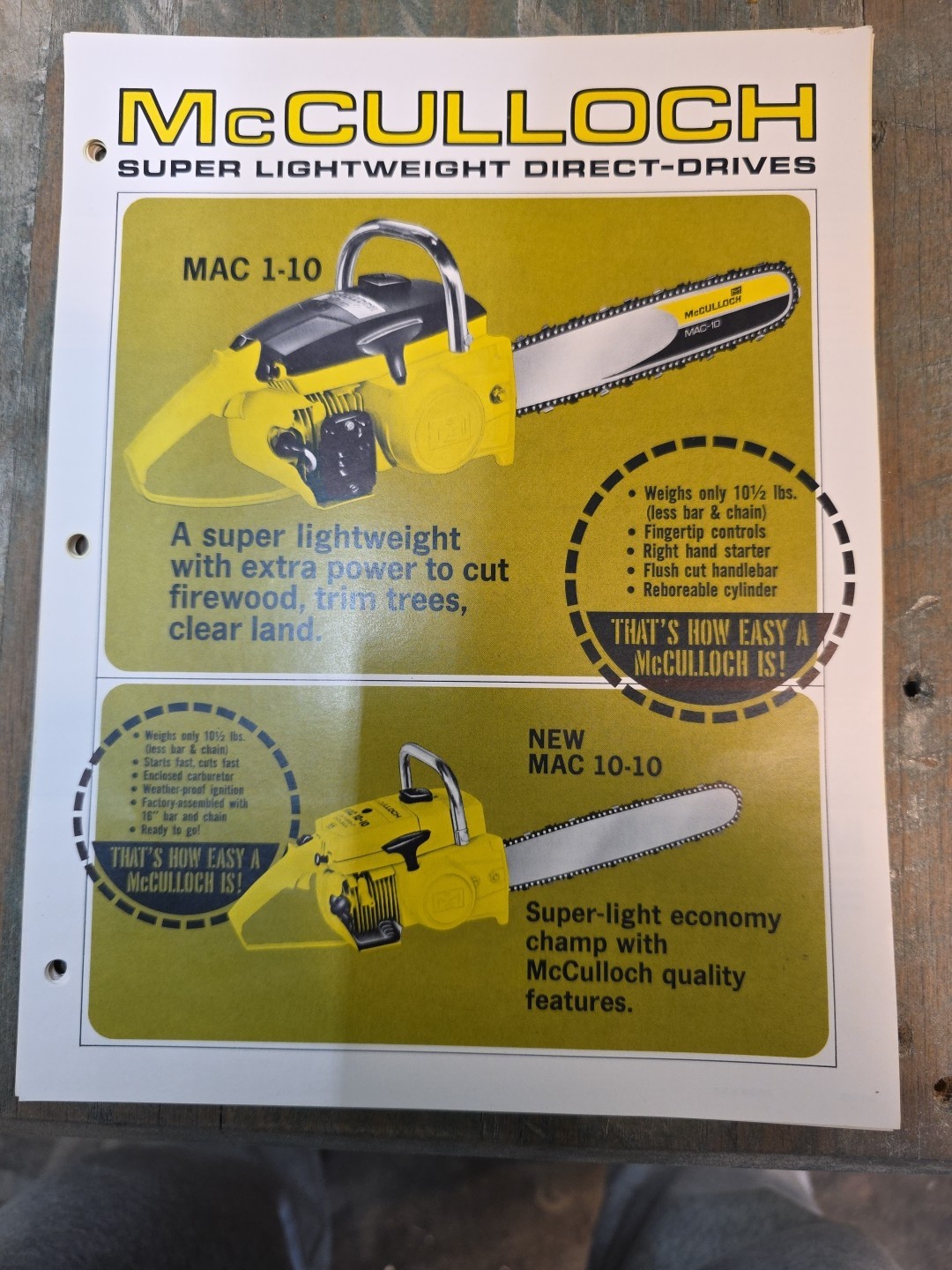 Mcculloch Super Lightweight Direct Drives Mac 1-10 10-10 2-10 3-10E 2-10G Mac 15