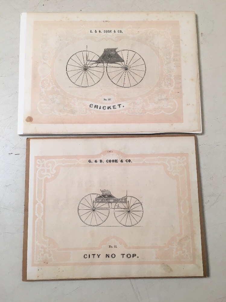 2 Antique G & D Cook Horse Drawn Carriage Advertisements Prints