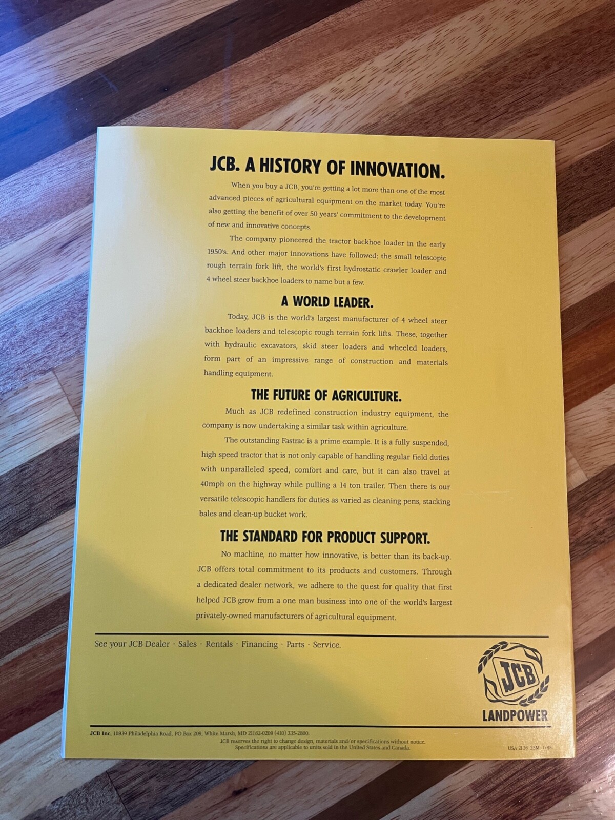 1995 JCB Fastrac 185 Tractor Specifications Agricultural Sales Brochure