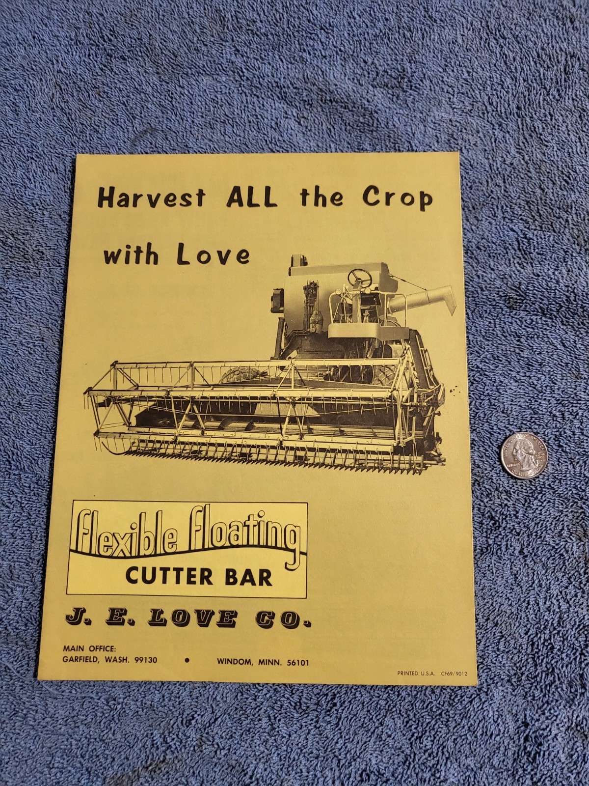 JE LOVE Vintage 1969 Brochure Flexible Floating Cutter Bar Harvesting Equipment