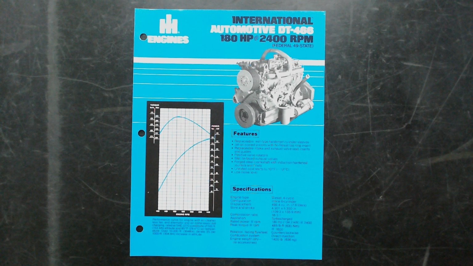 IH International Automotive DT-466 Brochure 180 HP Diesel Engine Specs