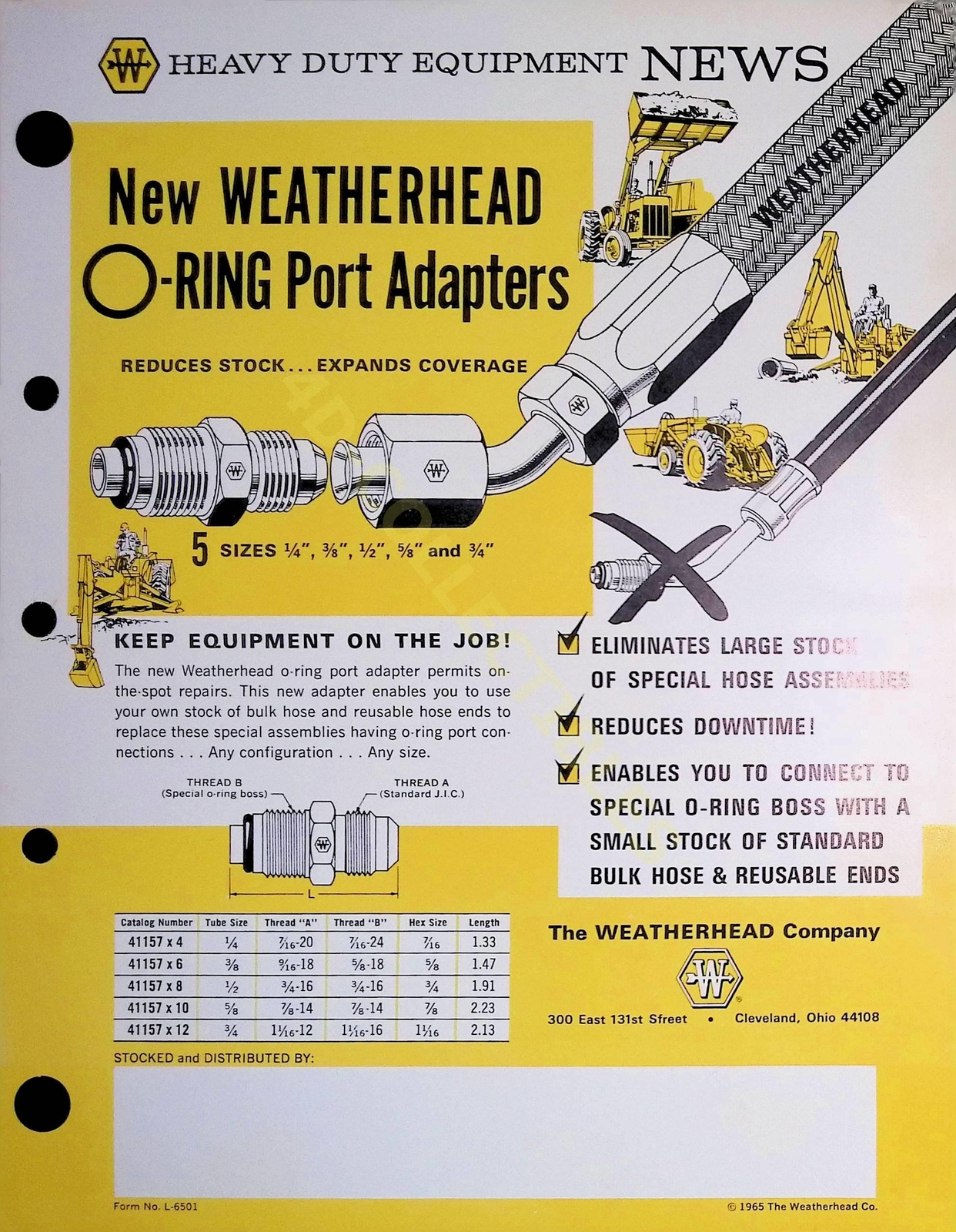 Vintage Farm Brochure Spec Sheet New Weatherhead O-Ring Port and Boss Adapters