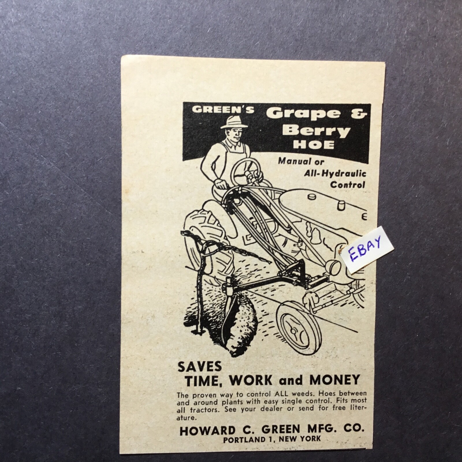 1962 Ad. Howard C. Green Mfg. Co. Portland, NY. Green&rsquo;s Grape & Berry Hoe