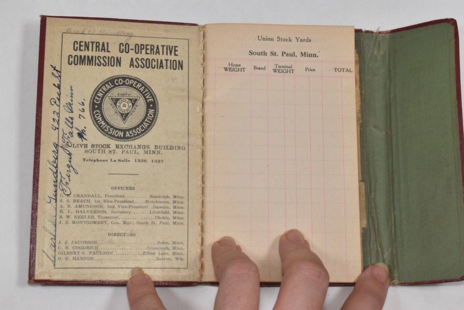Vintage Central Co-op Union Stock Yard LIVESTOCK Commission St Paul Notebook