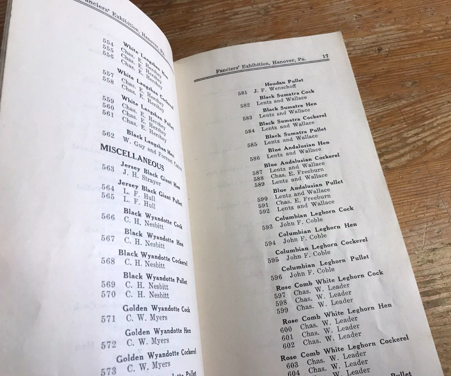 1929 Hanover Fair Poultry Show Catalogue VTG Pamphlet Chickens PA Farming Farm