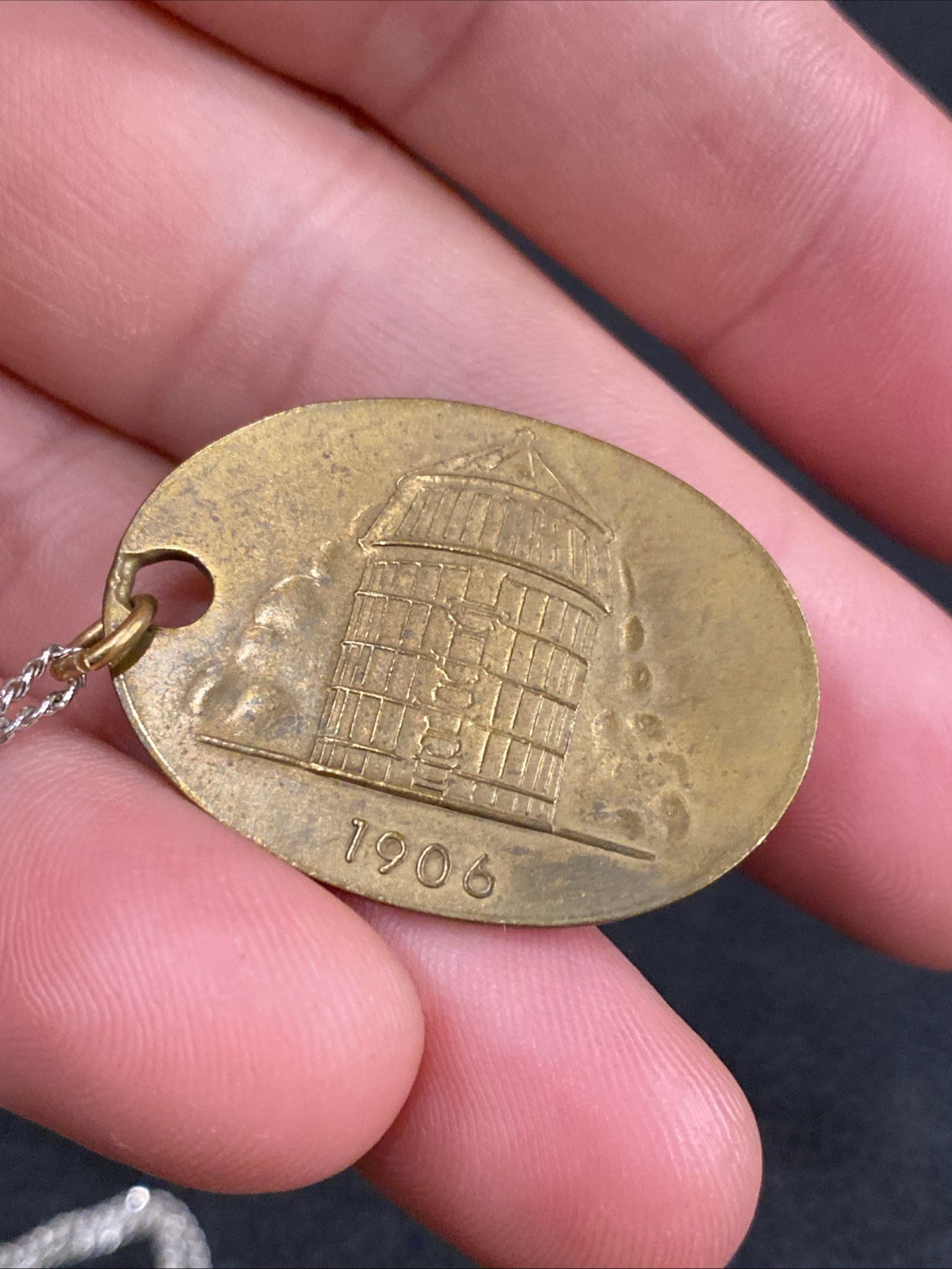 1906 ANTIQUE UNADILLA SILOS NY FARM ADVERTISING PENDANT KEYCHAIN CHARM FOB TAG