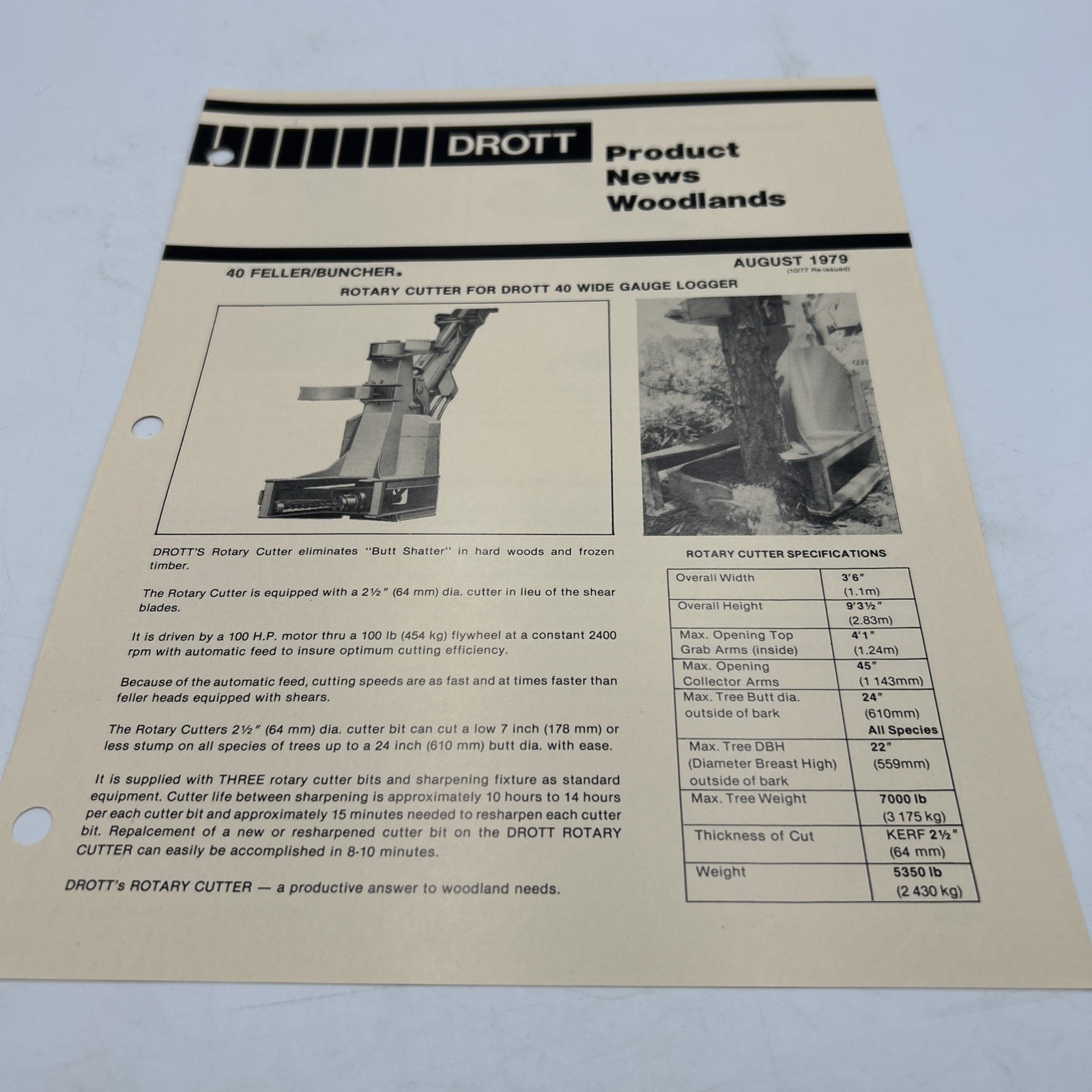 Drott Product News Woodlands 30 Feller/Buncher August, 1979