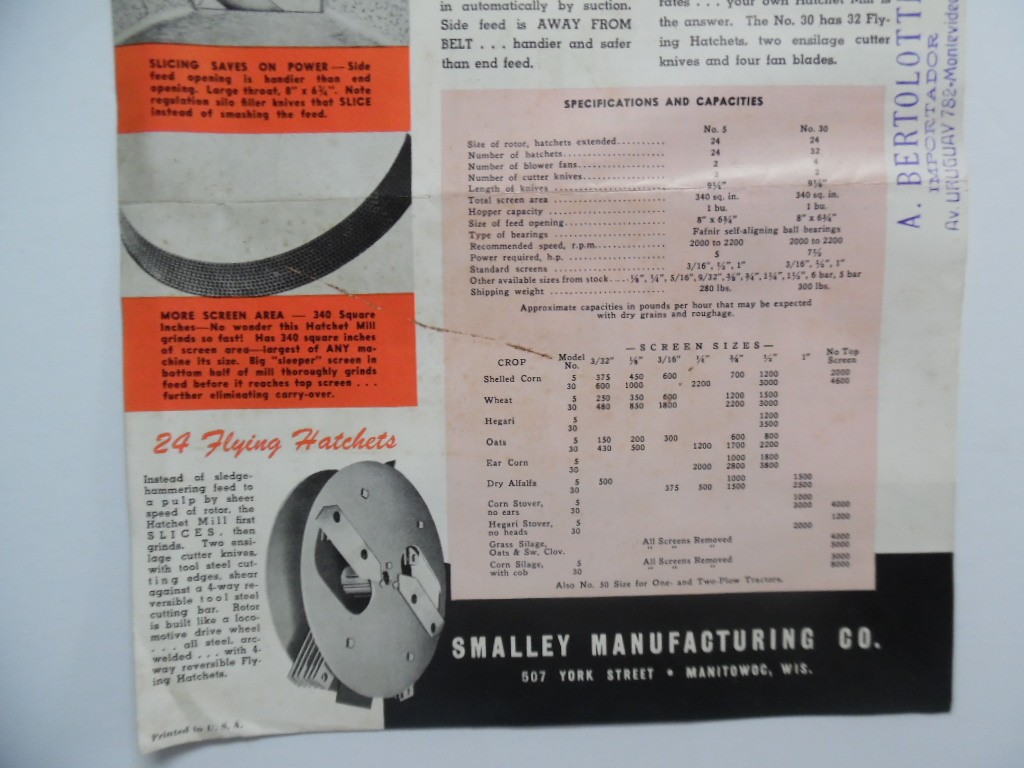 c.1940s Smalley Mfg Co Smalley No.5 Hatchet Mill Catalog Brochure Vintage