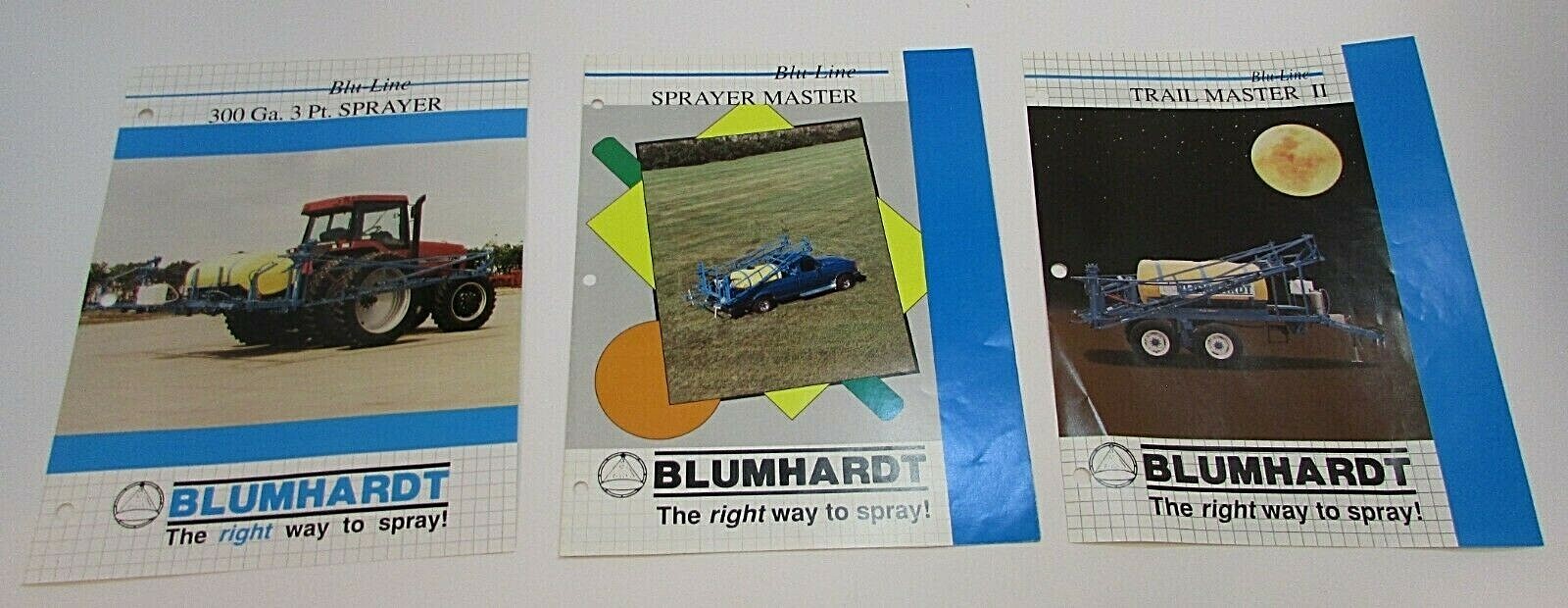 Three New 1990&rsquo;s Blumhardt Blue Line Wahpeton ND Farm Crop Sprayer Brochures