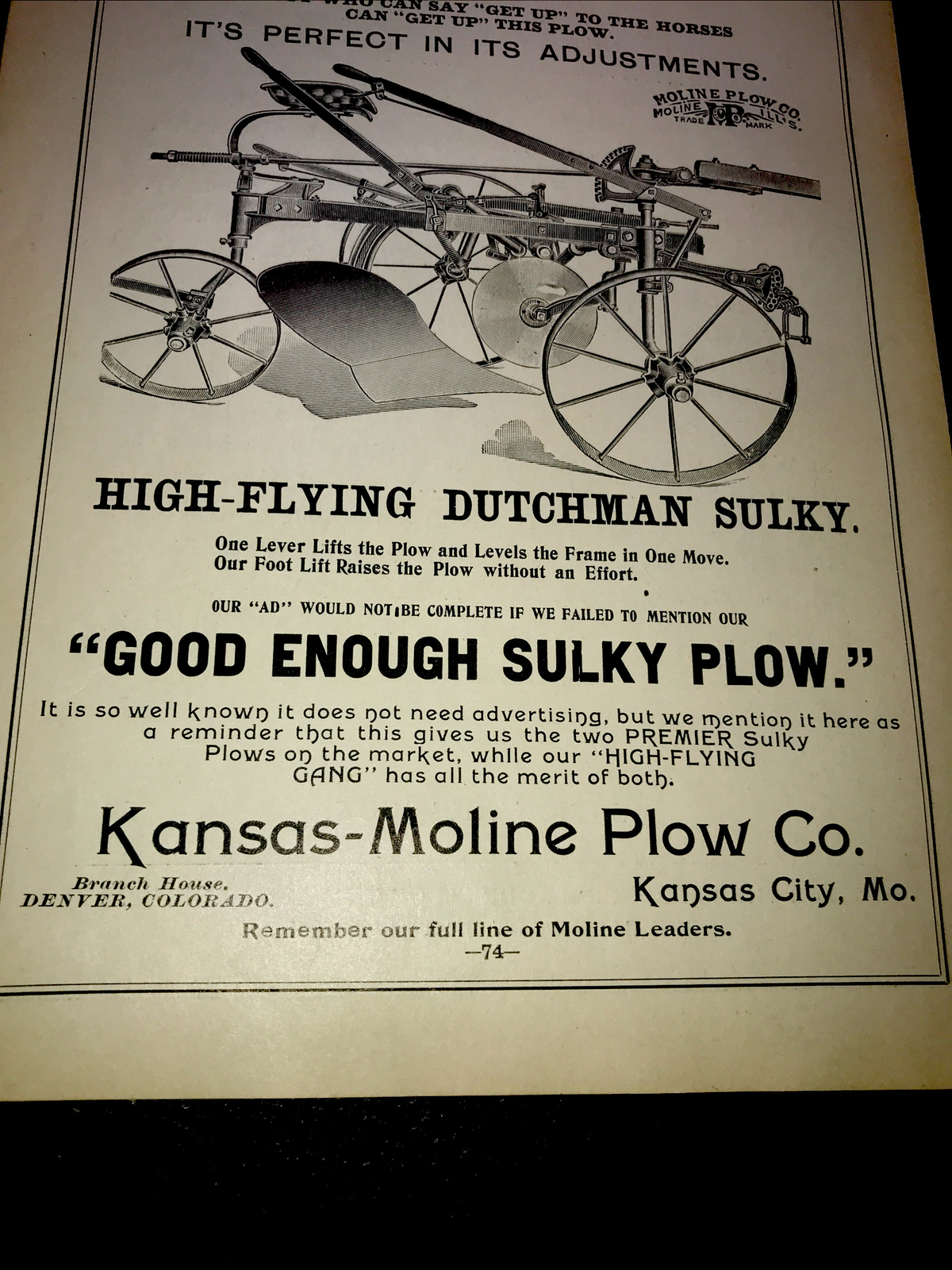 1898 Kansas Moline Plow Co. Farm Advertising – Kansas City – Missouri
