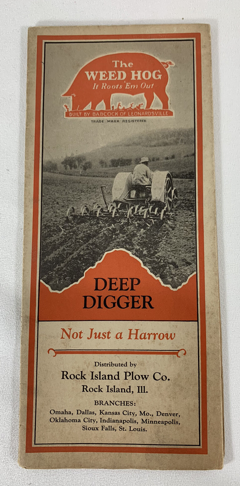 VINTAGE WEED HOG Pamphlet Fold Out Rock Island ILL Plow Co Advertising Harrow